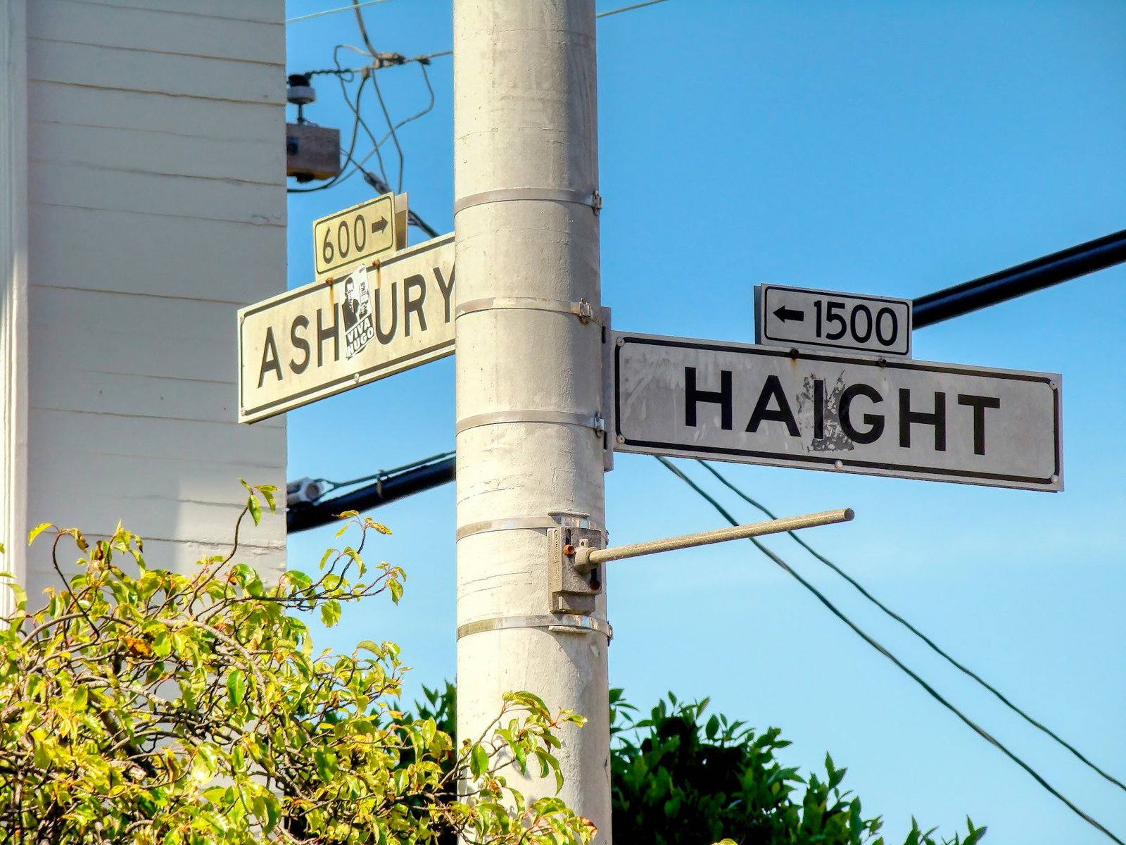 Haight and Ashbury street signs at the famous intersection in San Francisco