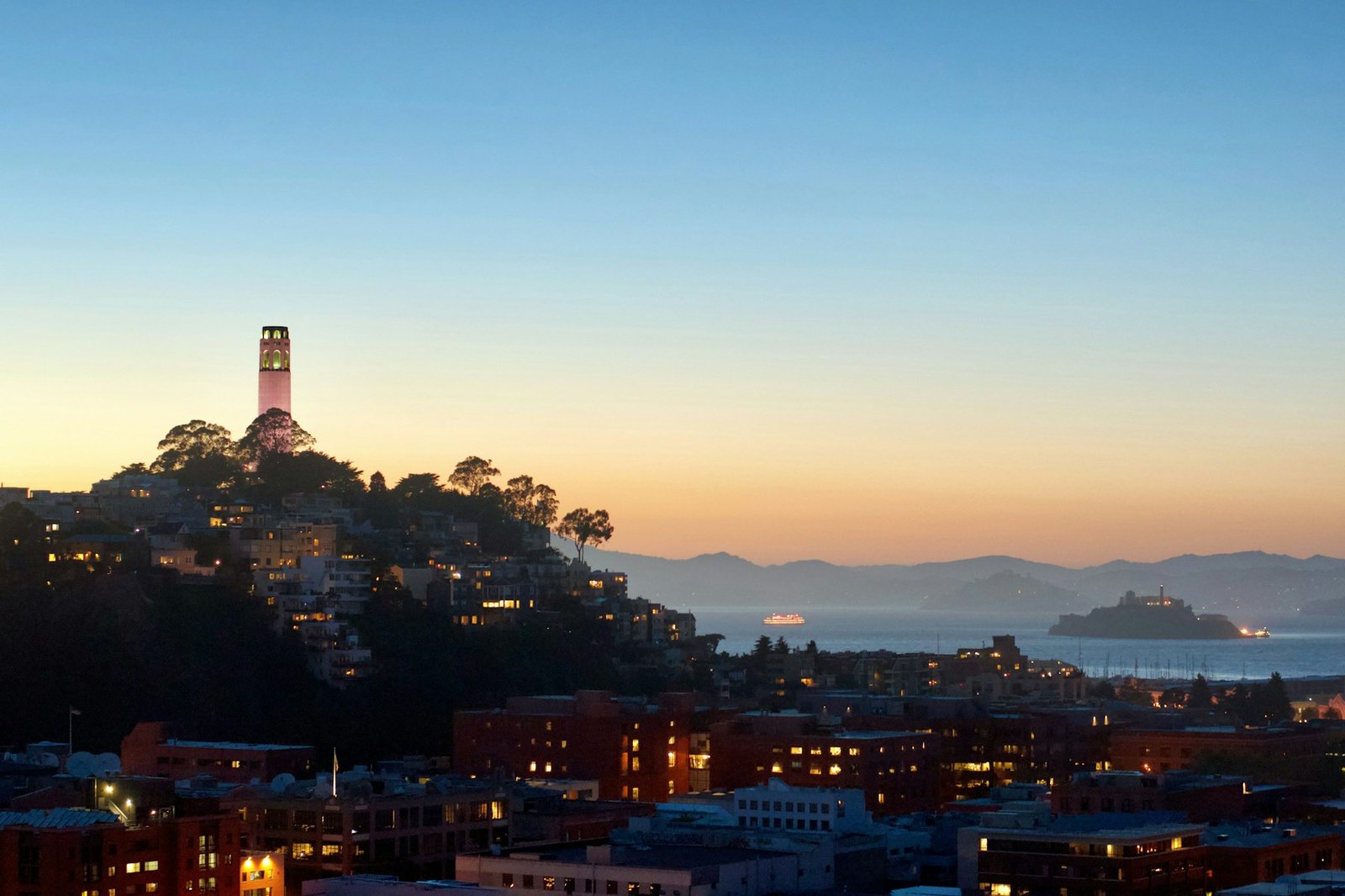 Coit Tower on Telegraph Hill at sunset, San Francisco
